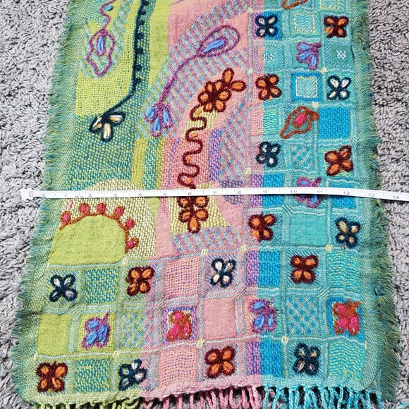 Vintage Asian Eye Wool Art to Wear Colorful Boho  Goblincore Scarf - Picture 4 of 7